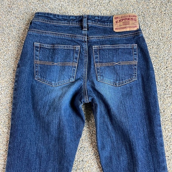 EXPRESS Mid Rise Stretch Fit & Flare Denim Blue Jeans Dark Wash Women's 3/4 - Picture 5 of 6